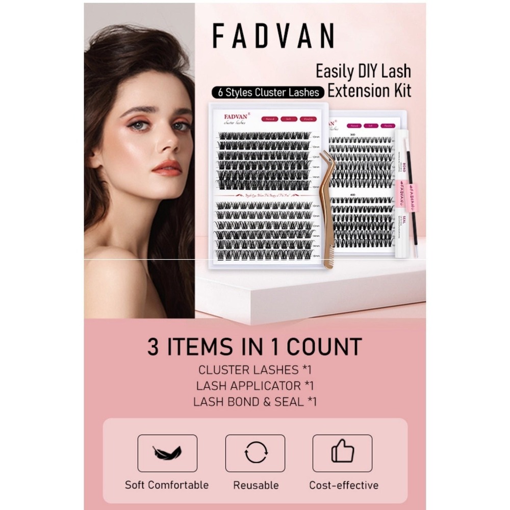 Lash Extension Kit D Curl Fluffy Cluster Lashes Applicator Bond‎ Sealed